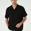Lapel Collar Short Sleeve- Camisa - Black