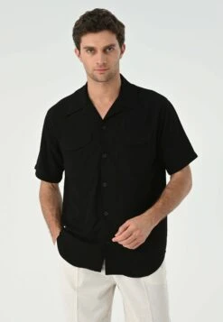 Lapel Collar Short Sleeve- Camisa - Black