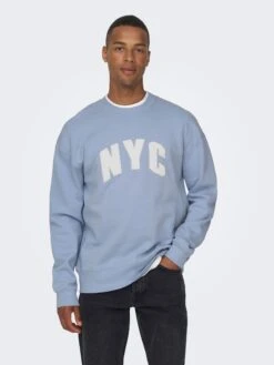 Only & Sons Troy Rlx Text Print Crew Neck - Sudadera - Eventide