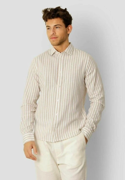 Jamie Striped Ls - Camisa - Sand Melange Ecru 1 Jamie Striped Ls - Camisa - Sand Melange Ecru -Blen Ropa Comercio 38850659b29a44c2b8676b3ea976244e