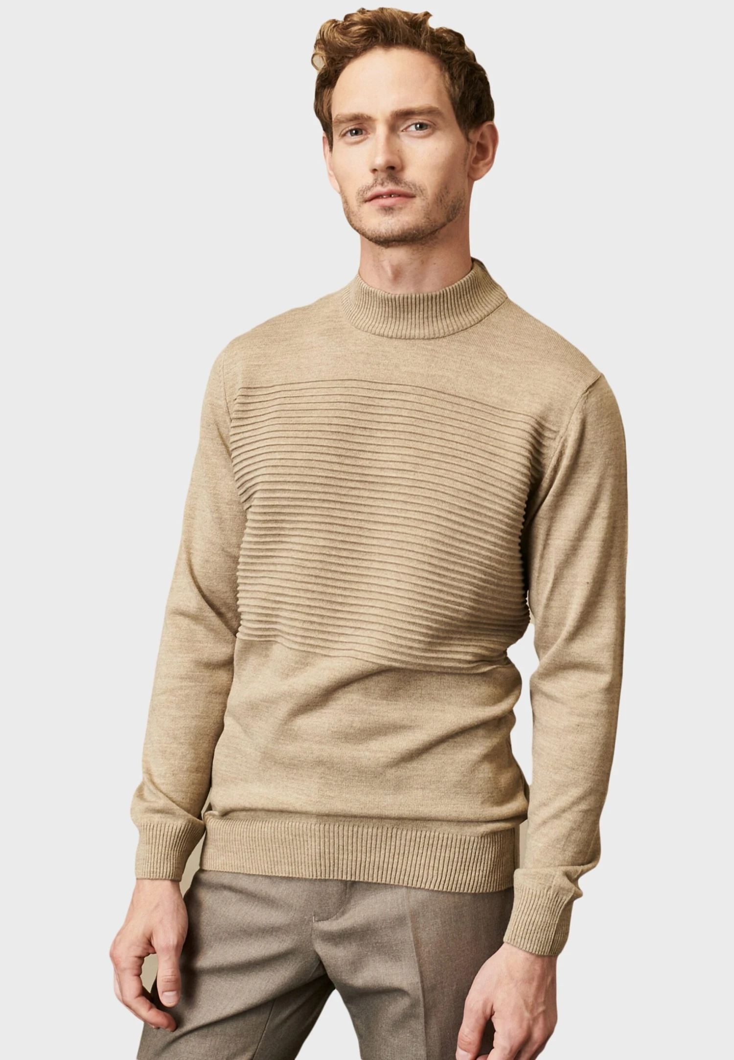 Standard Fit Mock- Jersey De Punto - Beige 3 Standard Fit Mock- Jersey De Punto - Beige