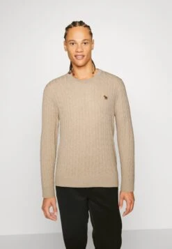 Abercrombie & Fitch Icon Cable Crew - Jersey De Punto - Oatmeal