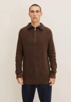 Tom Tailor Mit Troyer - Jersey De Punto - Navy Brown/Mouline