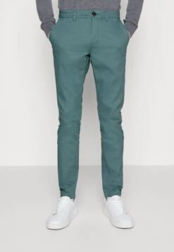Tom Tailor Washed Slim - Pantalones Chinos - Deep Bluish Green