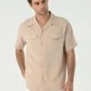 Lapel Collar Short Sleeve- Camisa - Beige
