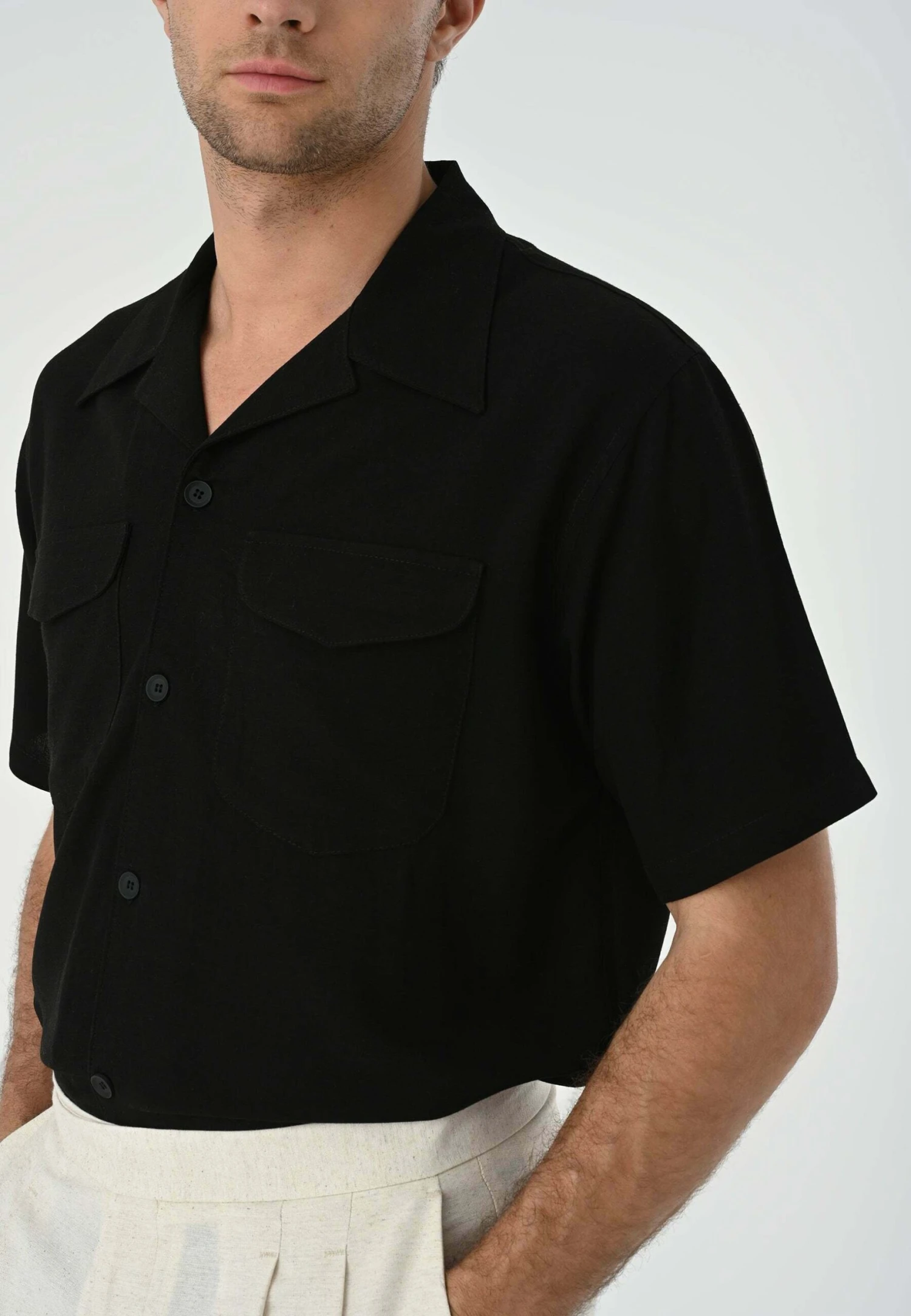 Lapel Collar Short Sleeve- Camisa - Black 6 Lapel Collar Short Sleeve- Camisa - Black - Imagen 4