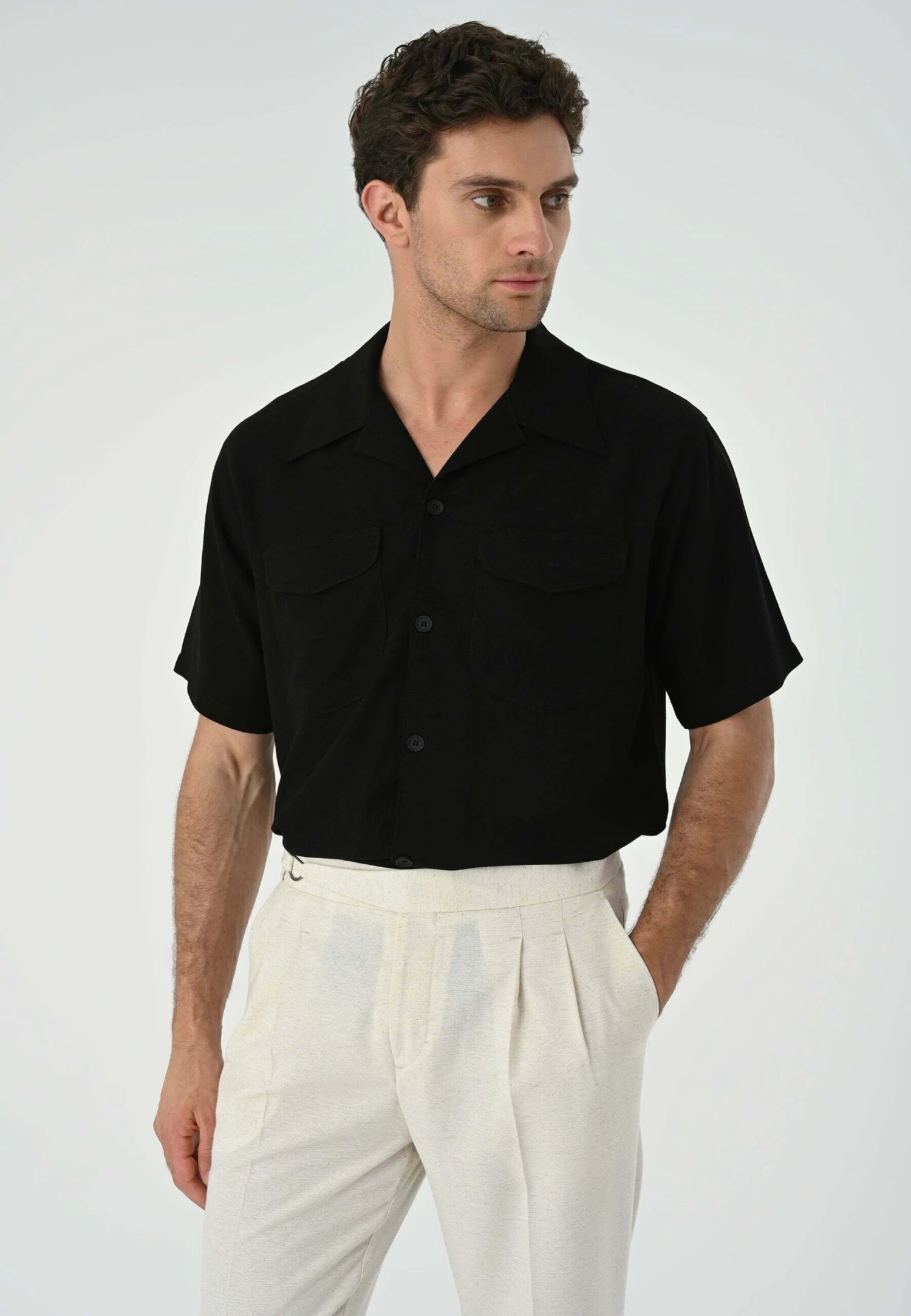 Lapel Collar Short Sleeve- Camisa - Black 8 Lapel Collar Short Sleeve- Camisa - Black - Imagen 6